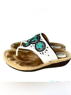Clarks artisan white turquoise leather sandal 7